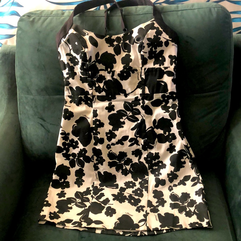 Black and white floral mini dress